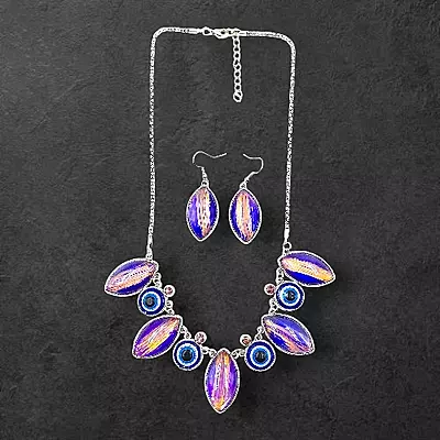 Protective Evil Eye Pendant Necklace - Dichroic Glass Good Luck Charm