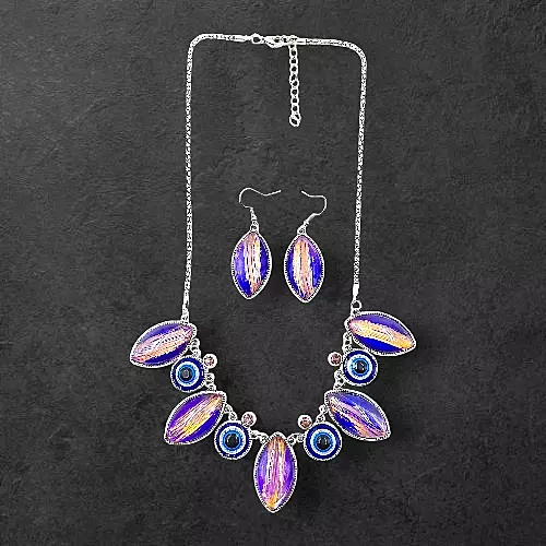 Protective Evil Eye Pendant Necklace - Dichroic Glass Good Luck Charm