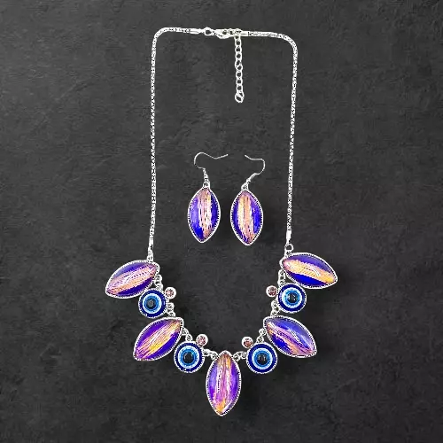 Protective Evil Eye Pendant Necklace - Dichroic Glass Good Luck Charm