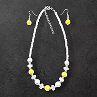 Vibrant Yellow Bead & Pearl Necklace and Earring Set | Elegant Fashion Jewelry
