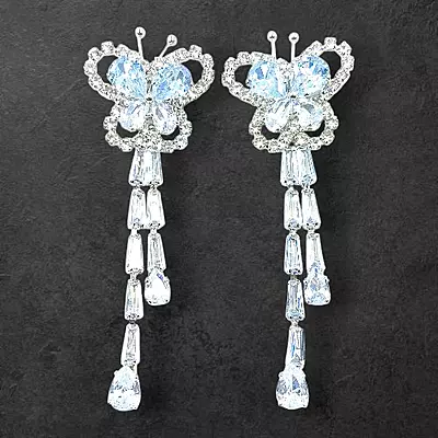 Dazzling Crystal Butterfly Dangle Earrings	Long Drop