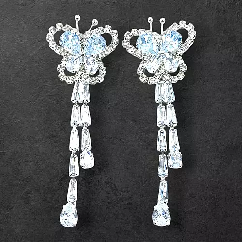 Dazzling Crystal Butterfly Dangle Earrings Long Drop