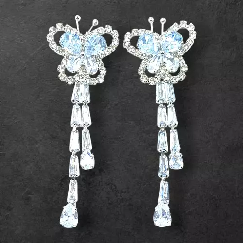 Dazzling Crystal Butterfly Dangle Earrings	Long Drop