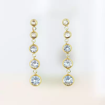 Dazzling Gold Dangle Drop Earrings - Bezel Cubic Zirconia Statement Jewelry
