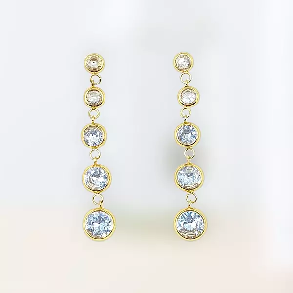 Dazzling Gold Dangle Drop Earrings - Bezel Cubic Zirconia Statement Jewelry