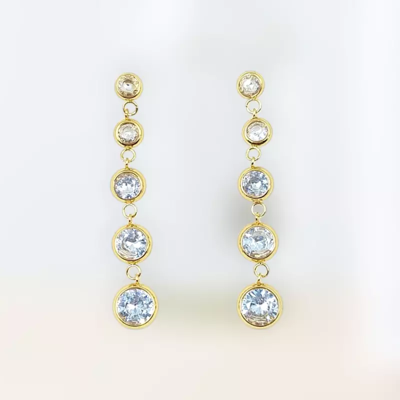 Dazzling Gold Dangle Drop Earrings - Bezel Cubic Zirconia Statement Jewelry