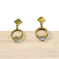 Modern Gold Stainless Steel Anti Tarnish Dangle Earrings with Sparkling Gem