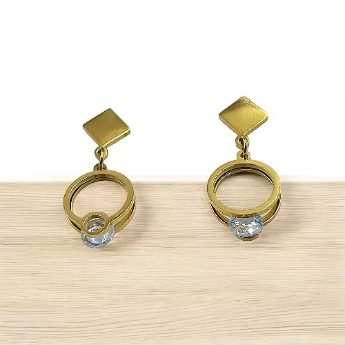 Modern Gold Stainless Steel Anti Tarnish Dangle Earrings with Sparkling Gem