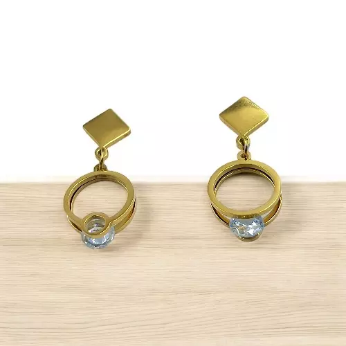 Modern Gold Stainless Steel Anti Tarnish Dangle Earrings with Sparkling Gem