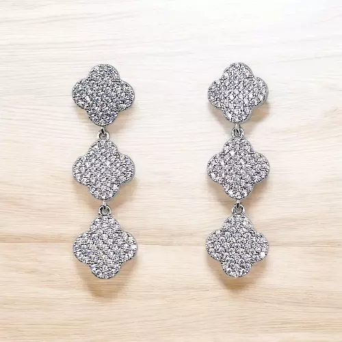 Sparkling Clover Dangle Earrings | Rhodium Plated CZ Drop Jewelry