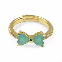 Gold-Plated Adjustable Butterfly Bow Ring - Turquoise Zircon