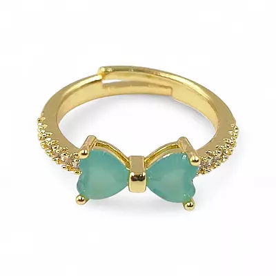Gold-Plated Adjustable Butterfly Bow Ring - Turquoise Zircon