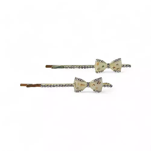 Sparkling White Bow Crystal Hair Clips (Set of 2)