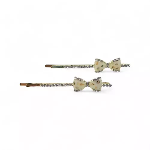 Sparkling White Bow Crystal Hair Clips (Set of 2)