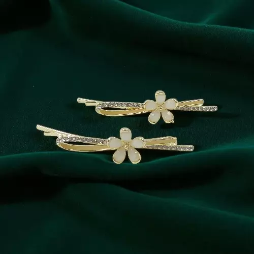 Elegant Golden Opal White Floral Hair Clips for Women