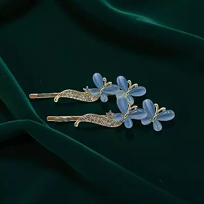 Elegant Golden Blue Butterfly Hair Clips for Women