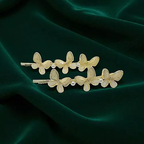 Elegant Golden Opal White Butterflies Hair Clips for Women