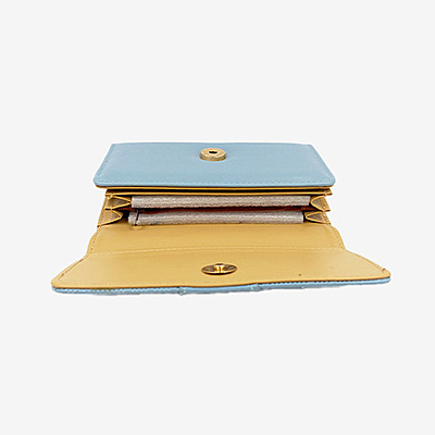 Dusty Blue Patterned Trifold Wallet with Tan Interior