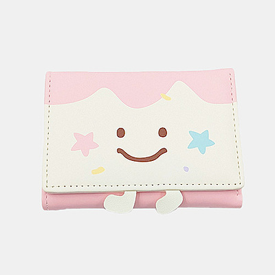 Cute Pink Trifold Cartoon Wallet with ID Window & Charms