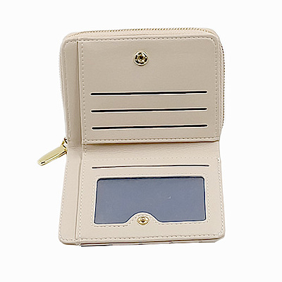 Elegant Compact Bi-Fold Cream Wallet with Zipper Coin Pocket