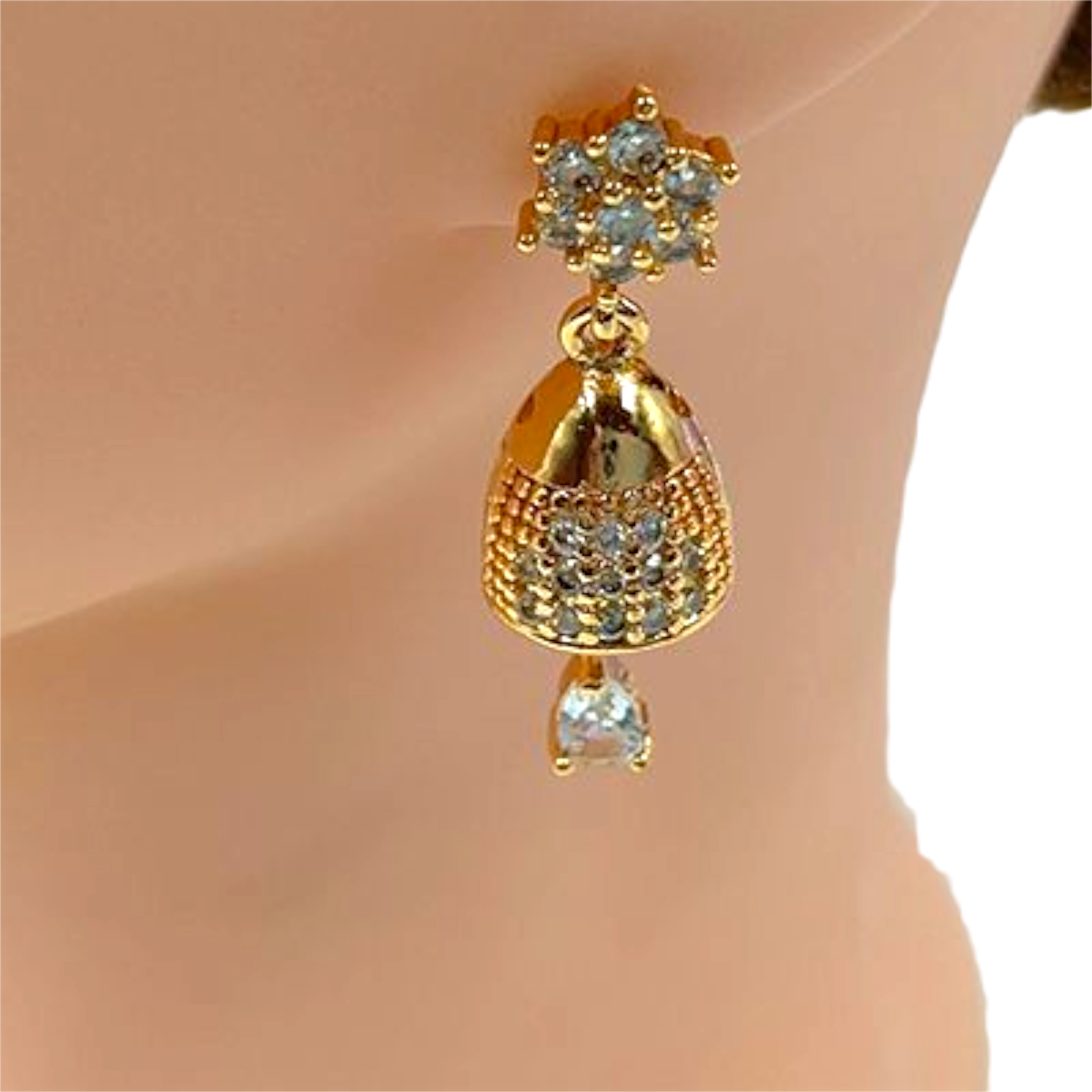 Sparkling Gold-Plated Jhumka Earrings with Cubic Zirconia Stones