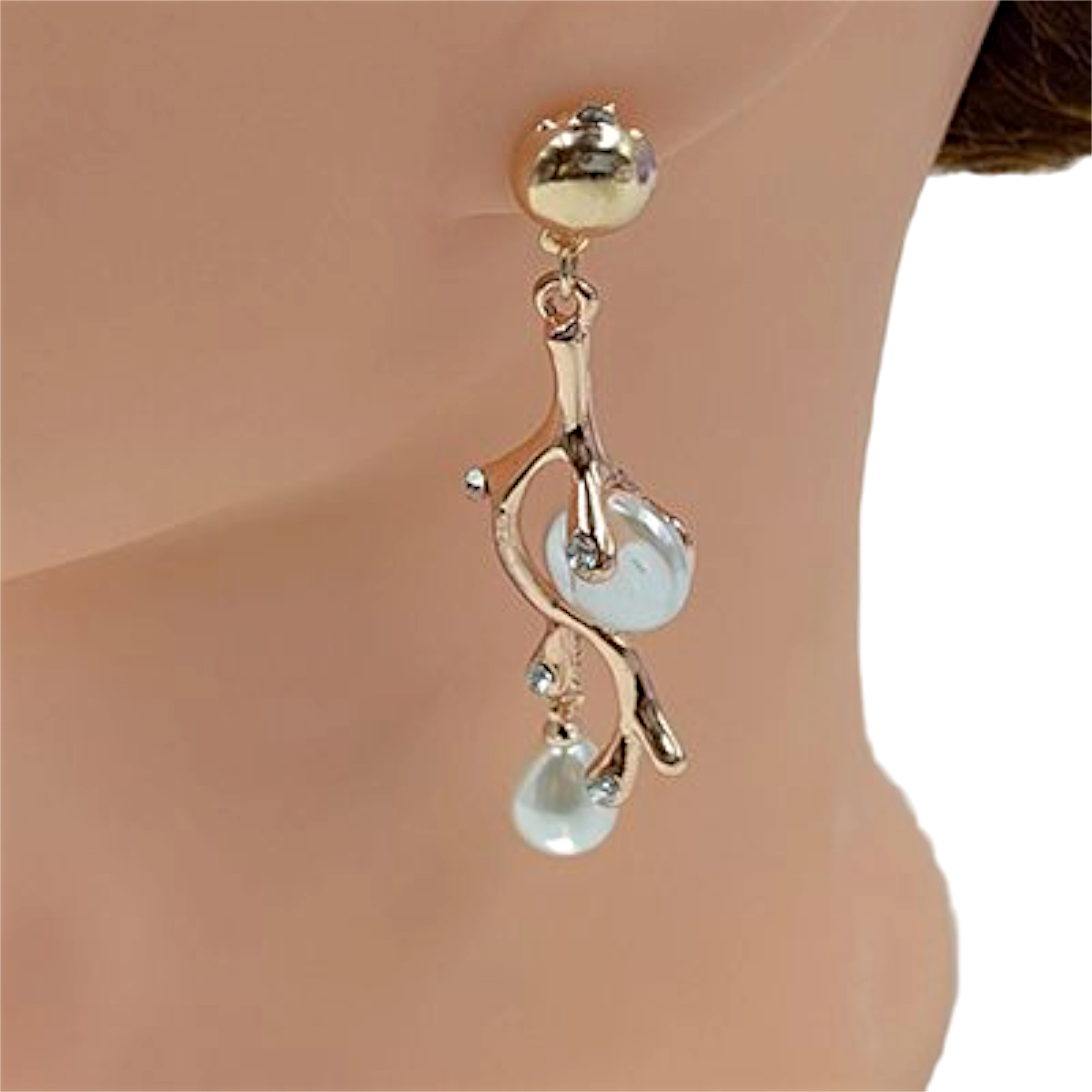Unique Organic Designed Elegant Branch & Pearl Drop Earrings