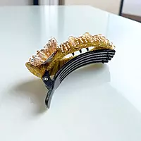 Chic Stripe Hair Claw Clip with Beaded Embellishments