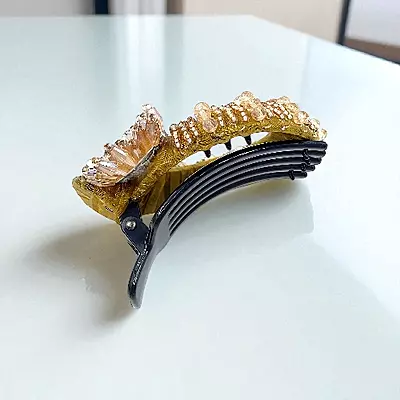 Chic Stripe Hair Claw Clip with Beaded Embellishments