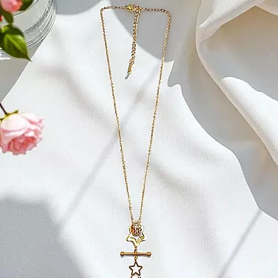 Elegant Rose Gold-Plated Star & T-Bar Necklace