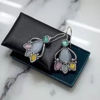 Multi-Gemstone Teardrop Earrings - Sterling Silver Dangle Earrings