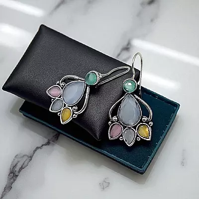 Multi-Gemstone Teardrop Earrings - Sterling Silver Dangle Earrings