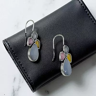 Multi-Stone German Silver Dangle Drop Earrings