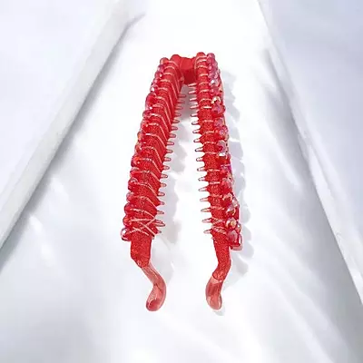 Elegant Red Beaded Flexible Banana Hair Clip - Stylish Ponytail Holder