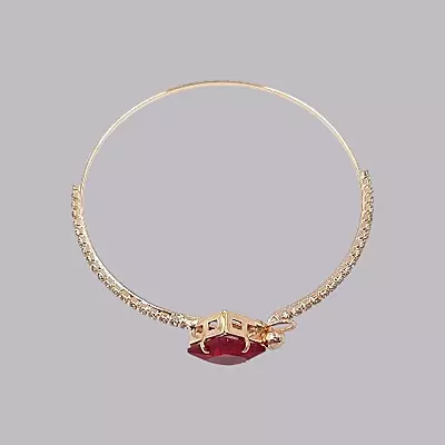 Red Square Stone & Diamond Studded Gold-Toned Bangle Bracelet | Adjustable Fashion Jewelry