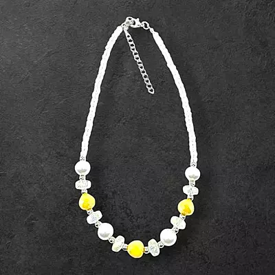 Vibrant Yellow Bead & Pearl Necklace and Earring Set | Elegant Fashion Jewelry