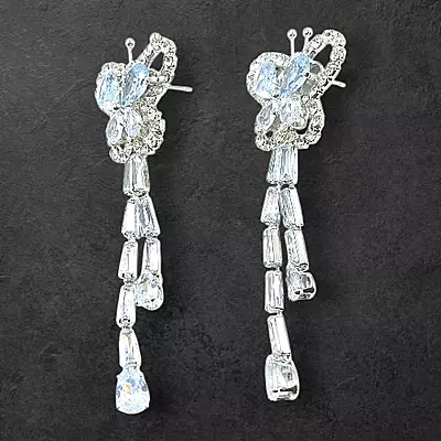 Dazzling Crystal Butterfly Dangle Earrings	Long Drop
