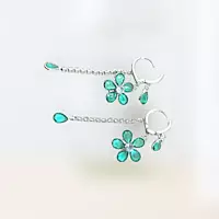 Emerald & Diamond Flower Drop Earrings - Long Dangle Statement Jewelry