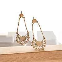 Elegant Gold Sunburst Dangle Earrings | Geometric Filigree Drop Chain