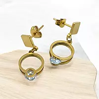 Modern Gold Stainless Steel Anti Tarnish Dangle Earrings with Sparkling Gem