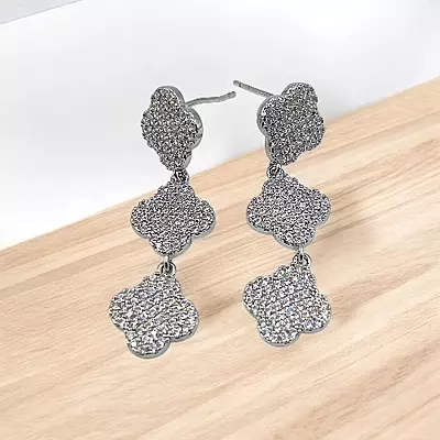Sparkling Clover Dangle Earrings | Rhodium Plated CZ Drop Jewelry