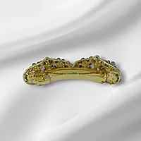 Gold Double Heart Floral Rhinestone Hair Barrette Clip