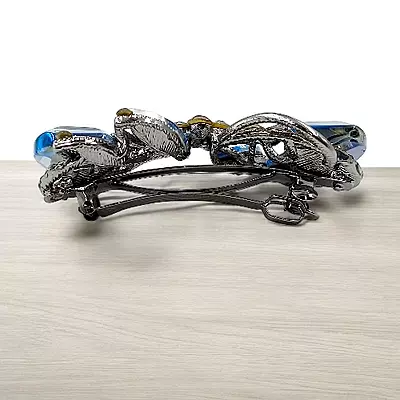 Elegant Blue Crystal Barrette - Gunmetal Butterfly Hair Clip