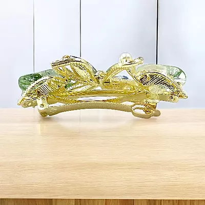 Elegant Dragonfly Barrette: Blue Crystal & Green Gemstone Hair Clip