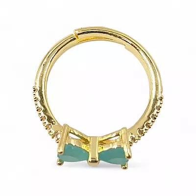 Gold-Plated Adjustable Butterfly Bow Ring - Turquoise Zircon