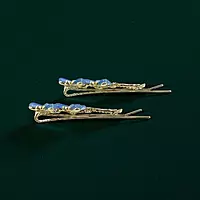 Elegant Golden Blue Butterfly Hair Clips for Women
