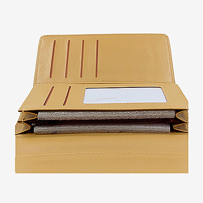 Dusty Blue Patterned Trifold Wallet with Tan Interior