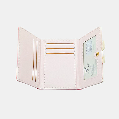 Cute Pink Trifold Cartoon Wallet with ID Window & Charms