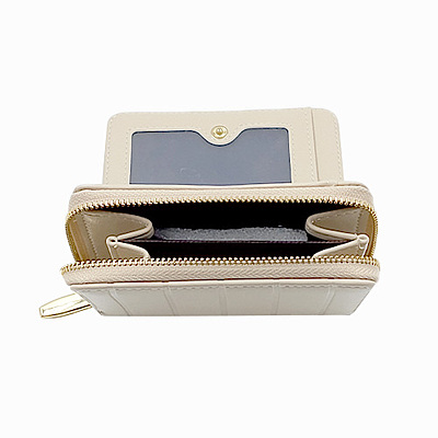 Elegant Compact Bi-Fold Cream Wallet with Zipper Coin Pocket