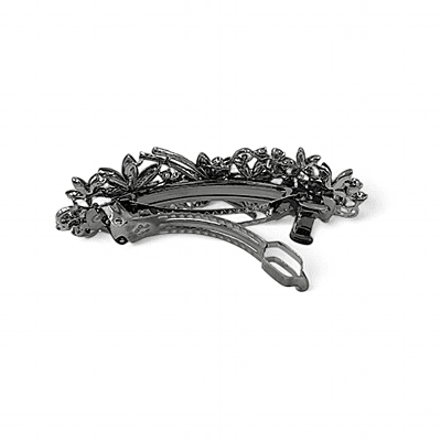 Blue Floral Crystal French Barrette - Vintage Hair Clip