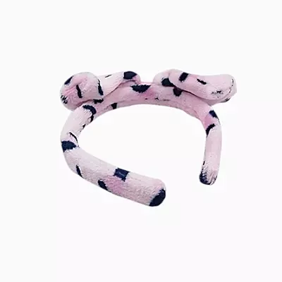 Pink Leopard Plush Bow Headband - Soft Spa Hair Band